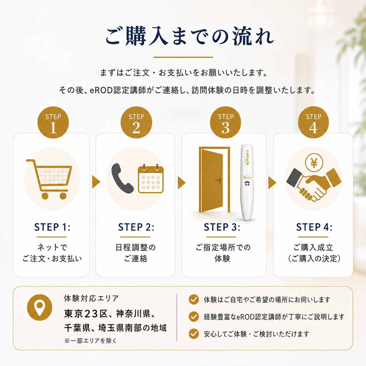 eROD サービスパッケージ ［マイナスイオン機器 e-miracle・専用アプリ、eROD認定講師サポート］が一体となった統合サービス