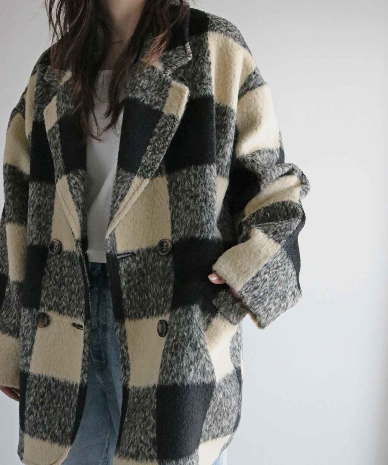 シャギーチェックミドル丈ルーズジャケット | OUTER | Studio Apartment