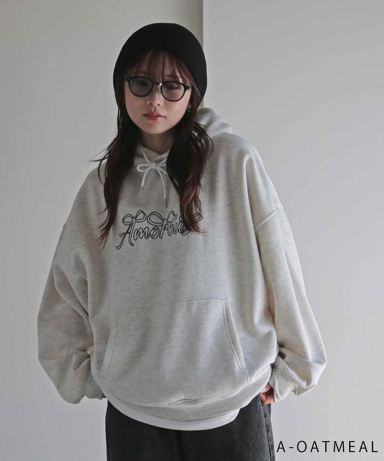 50%OFF】COURO リボンアート/ハートアート文字刺繍プルオーバー