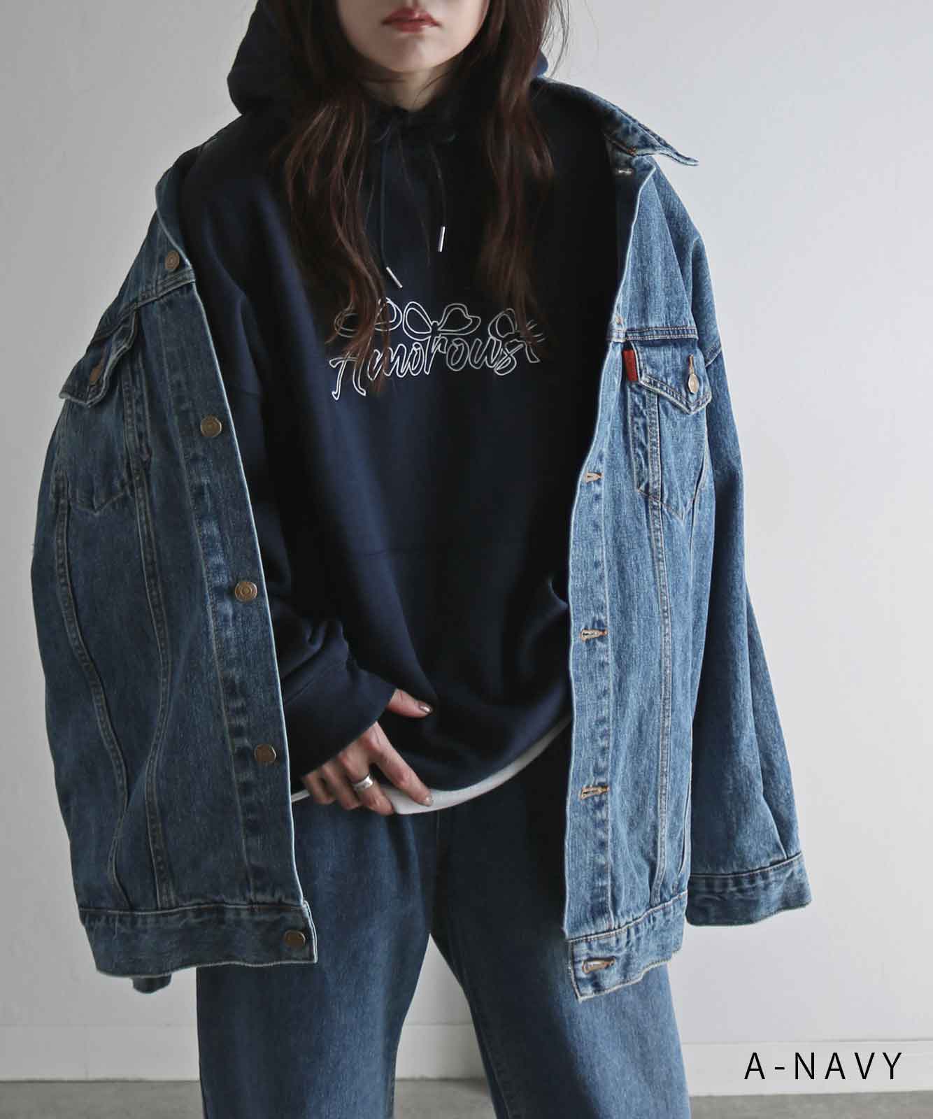 50%OFF】COURO リボンアート/ハートアート文字刺繍プルオーバー