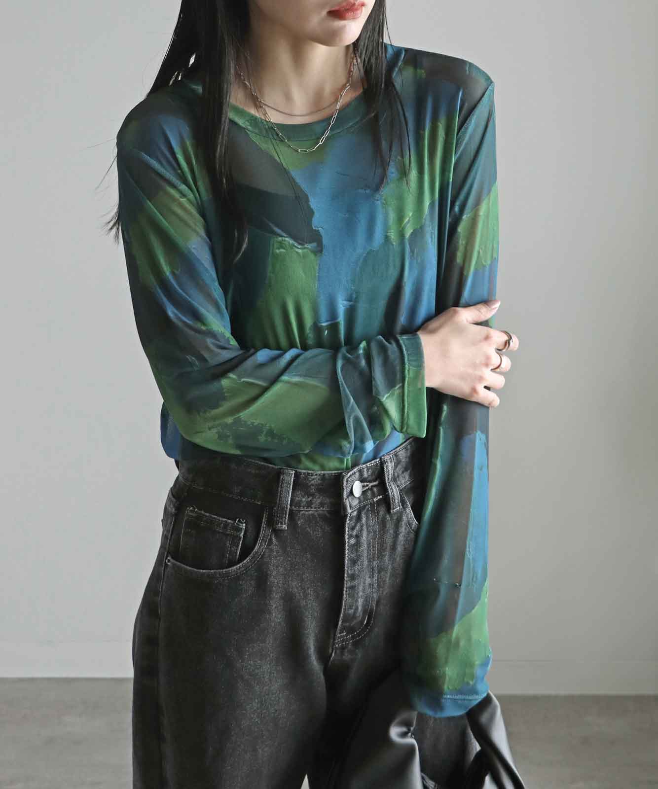 50%OFF】COURO アート柄ロングスリーブシアーTシャツ | TOPS