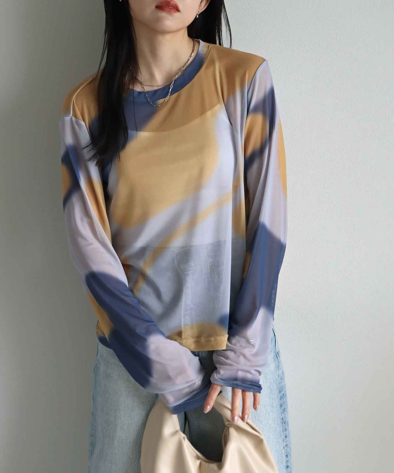 50%OFF】COURO アート柄ロングスリーブシアーTシャツ | TOPS