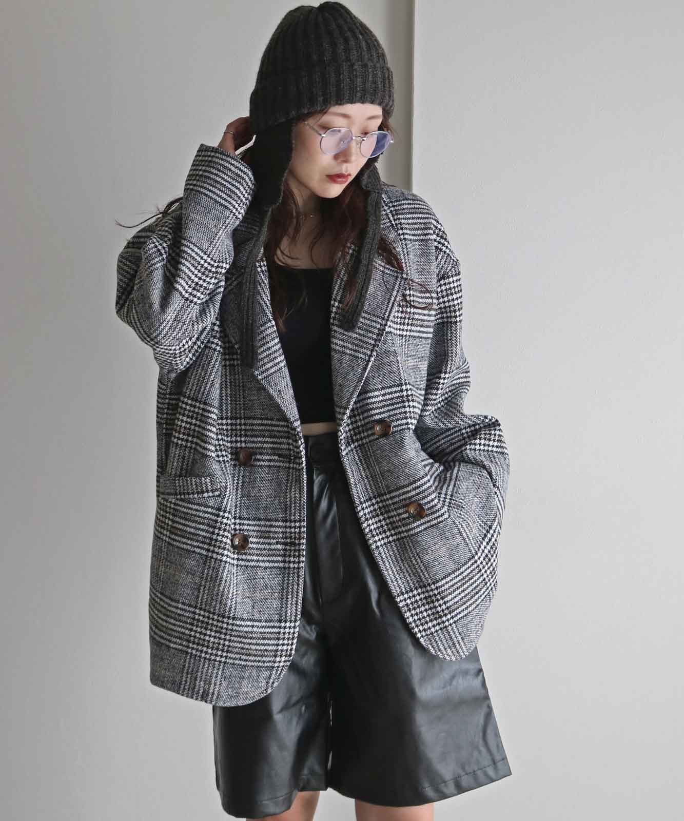 ウール混チェックダブルテーラードジャケット | OUTER | Studio