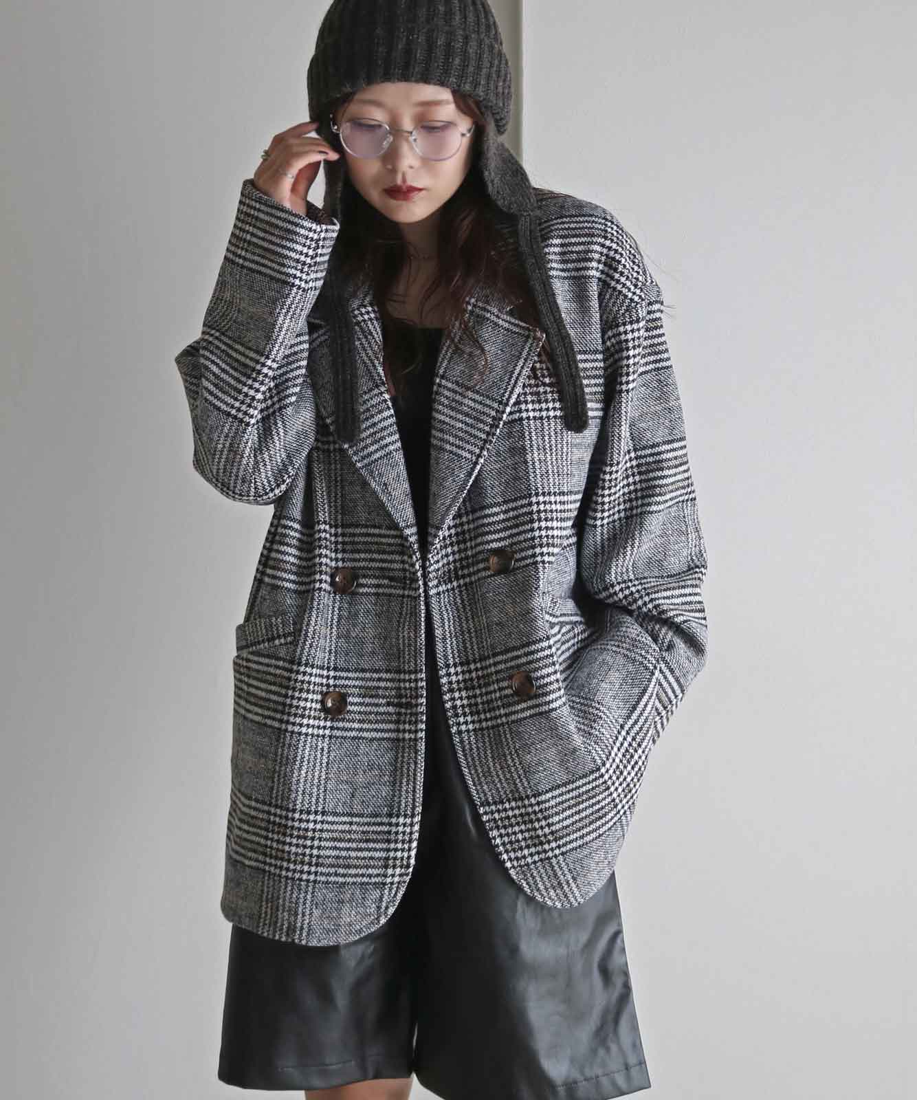ウール混チェックダブルテーラードジャケット | OUTER | Studio Apartment
