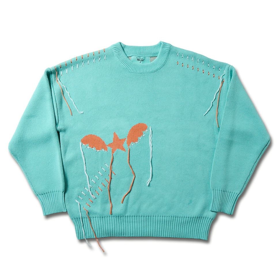 ＜受注生産＞ WINGLE STAR&FEATHER COTTON-ACRYLIC SWEATER【MINT】