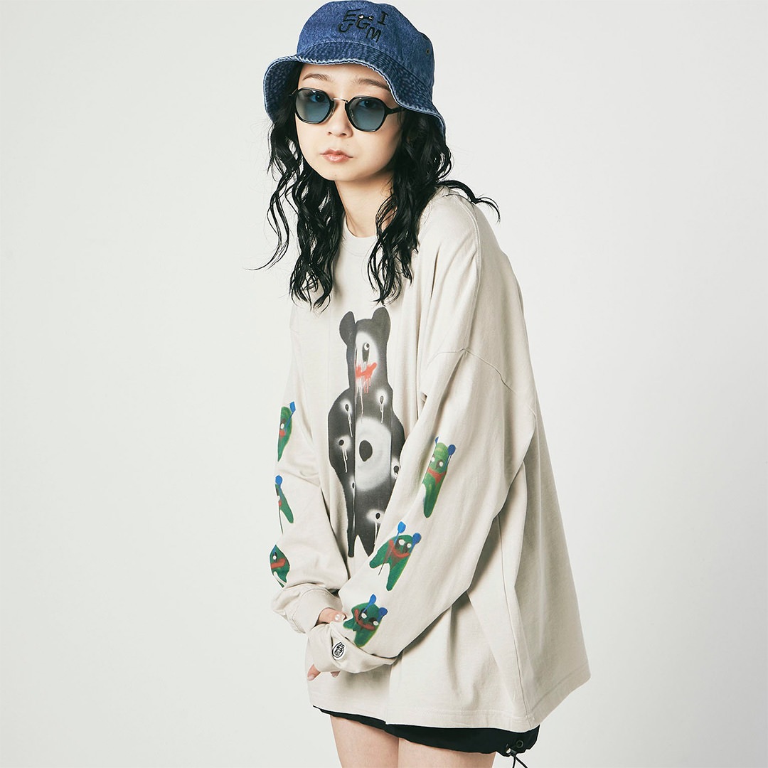 EGUMI SPRAY ART BIG LONG SLEEVE TEE【GRAY】