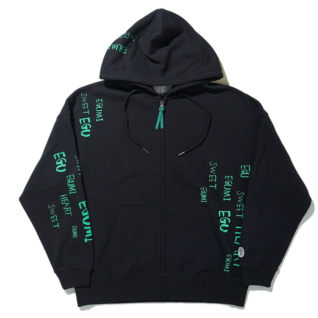 ＜受注生産＞EGUMI MULTI LOGO ZIP UP  BIG HOODIE【BLACK】