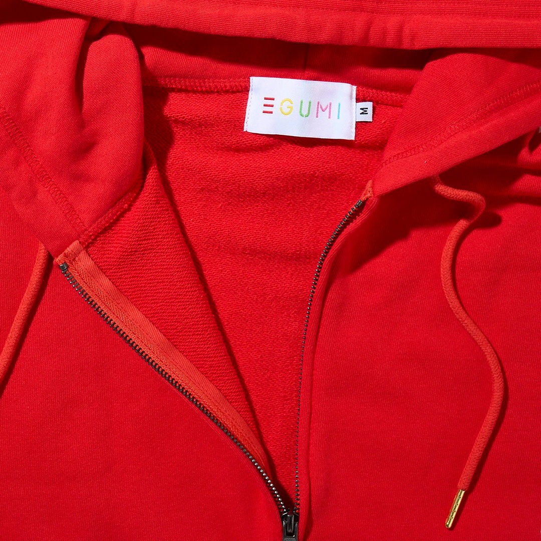 EGUMI MULTI LOGO ZIP UP  BIG HOODIE【RED】