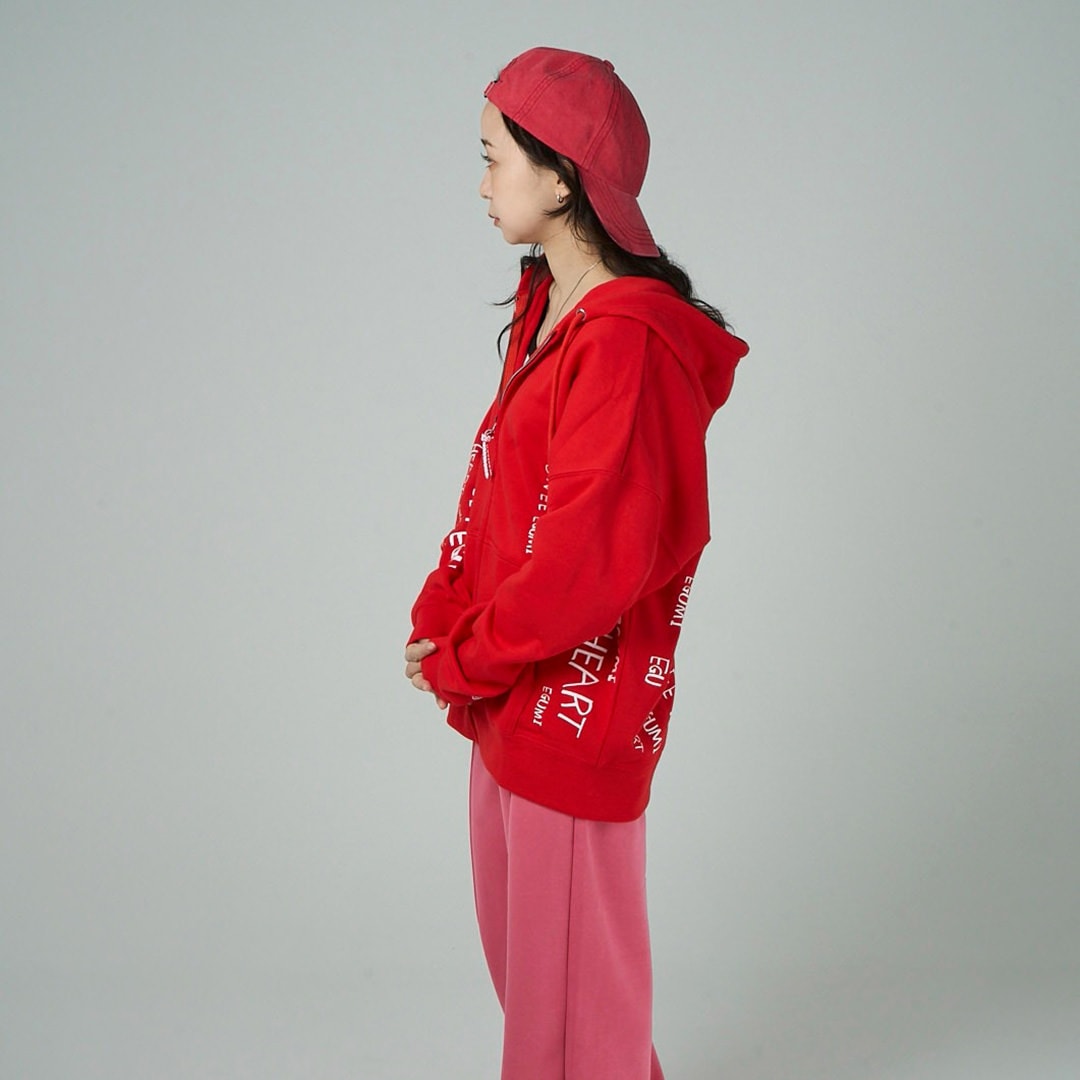 EGUMI MULTI LOGO ZIP UP  BIG HOODIE【RED】
