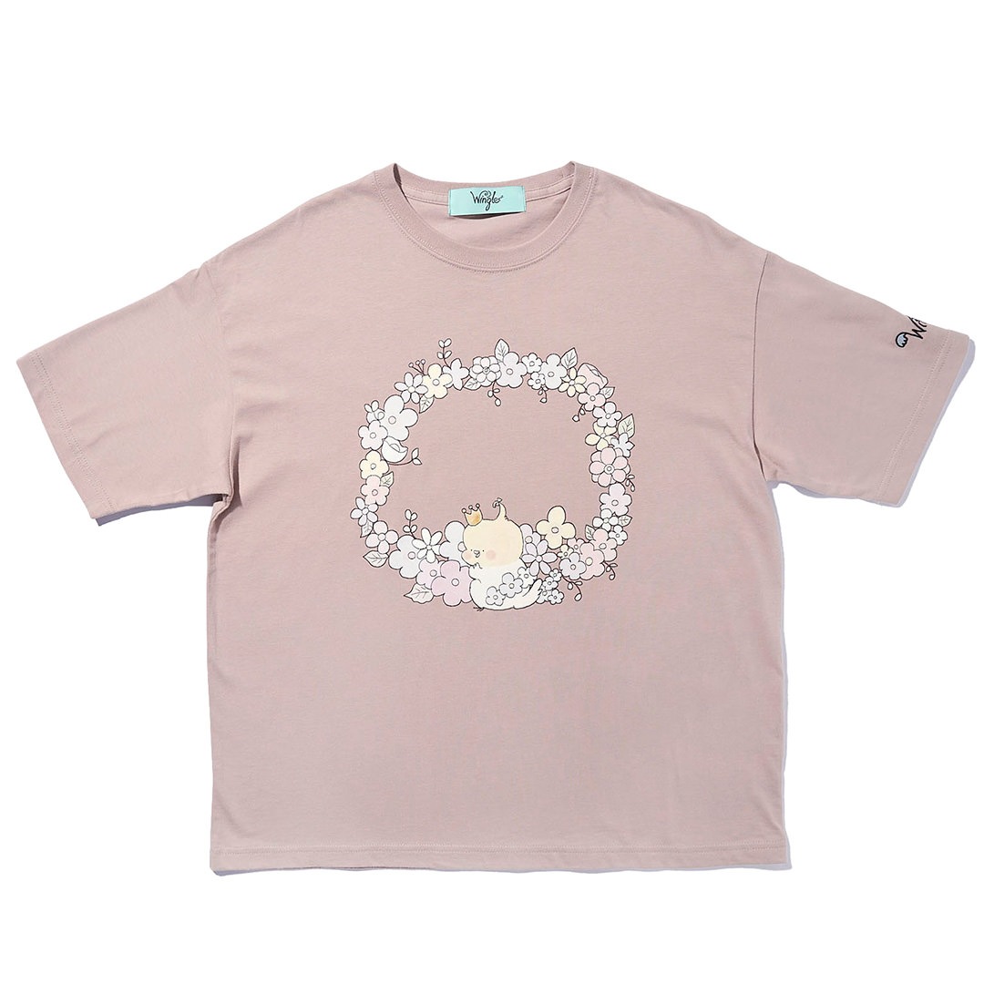 WINGLE × Naoko Satou FLOWER CIRCLE WREATH BIG TEE【SMOKEY PINK】