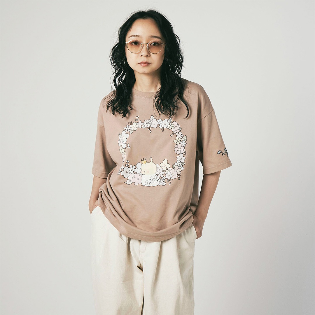 WINGLE × Naoko Satou FLOWER CIRCLE WREATH BIG TEE【SMOKEY PINK】
