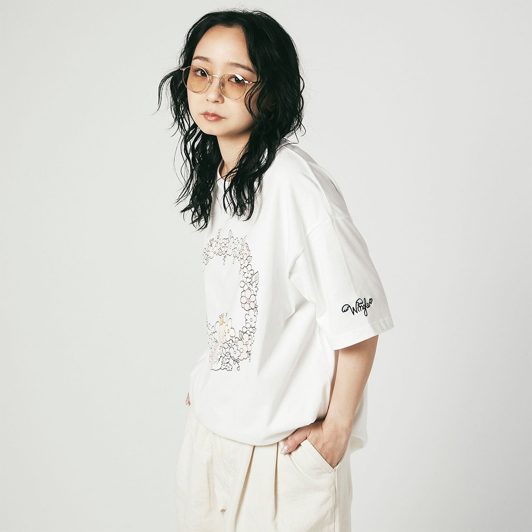 WINGLE × Naoko Satou FLOWER CIRCLE WREATH BIG TEE【WHITE】