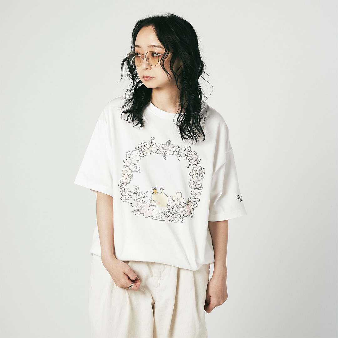 WINGLE × Naoko Satou FLOWER CIRCLE WREATH BIG TEE【WHITE】