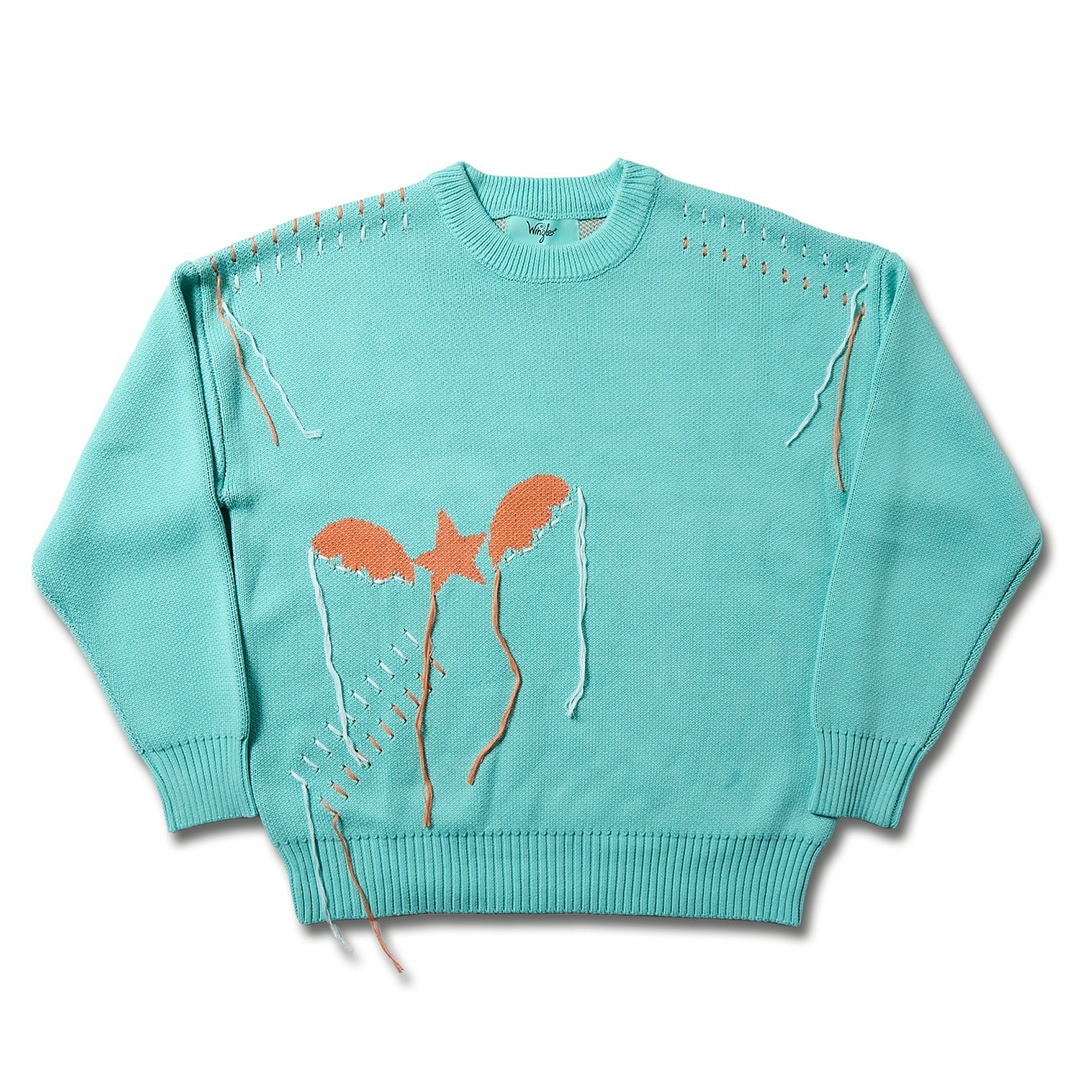 <受注生産> WINGLE STAR&FEATHER COTTON-ACRYLIC SWEATER【MINT】
