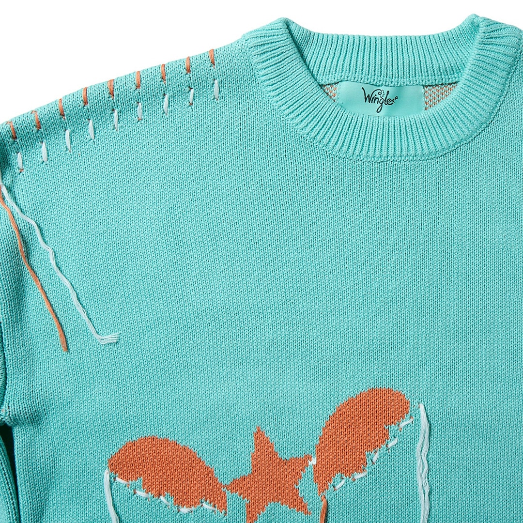 <受注生産> WINGLE STAR&FEATHER COTTON-ACRYLIC SWEATER【MINT】
