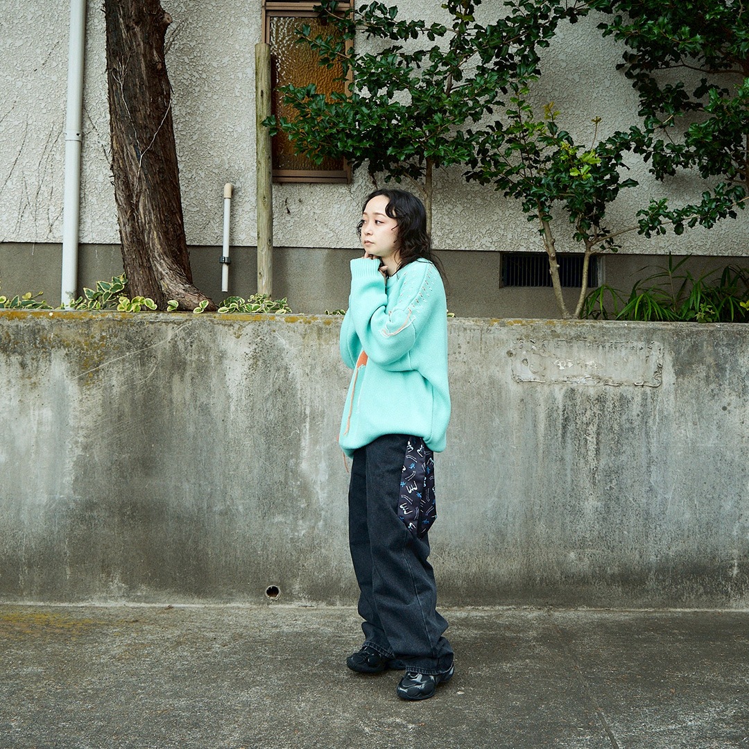 <受注生産> WINGLE STAR&FEATHER COTTON-ACRYLIC SWEATER【MINT】