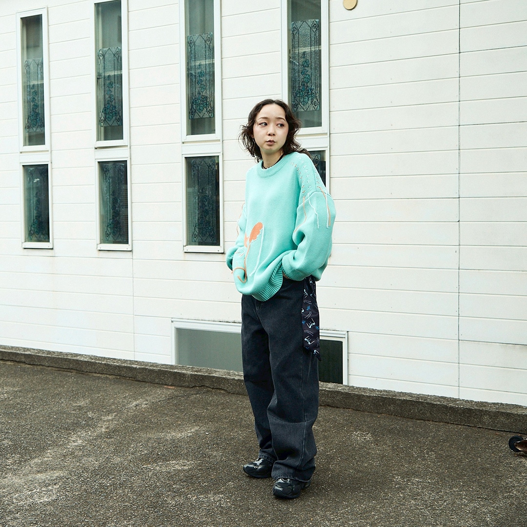 <受注生産> WINGLE STAR&FEATHER COTTON-ACRYLIC SWEATER【MINT】