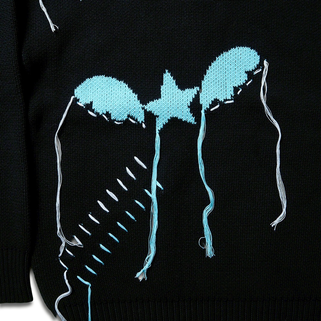 ＜受注生産＞ WINGLE STAR&FEATHER COTTON-ACRYLIC SWEATER【BLACK】