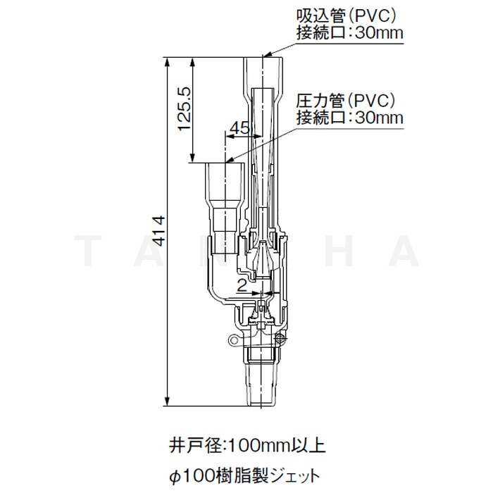 川本製作所 N43 18~35m 井戸径100 : ｶﾜｴｰｽｼﾞｪｯﾄ用 深井戸樹脂ｼﾞｪｯﾄ