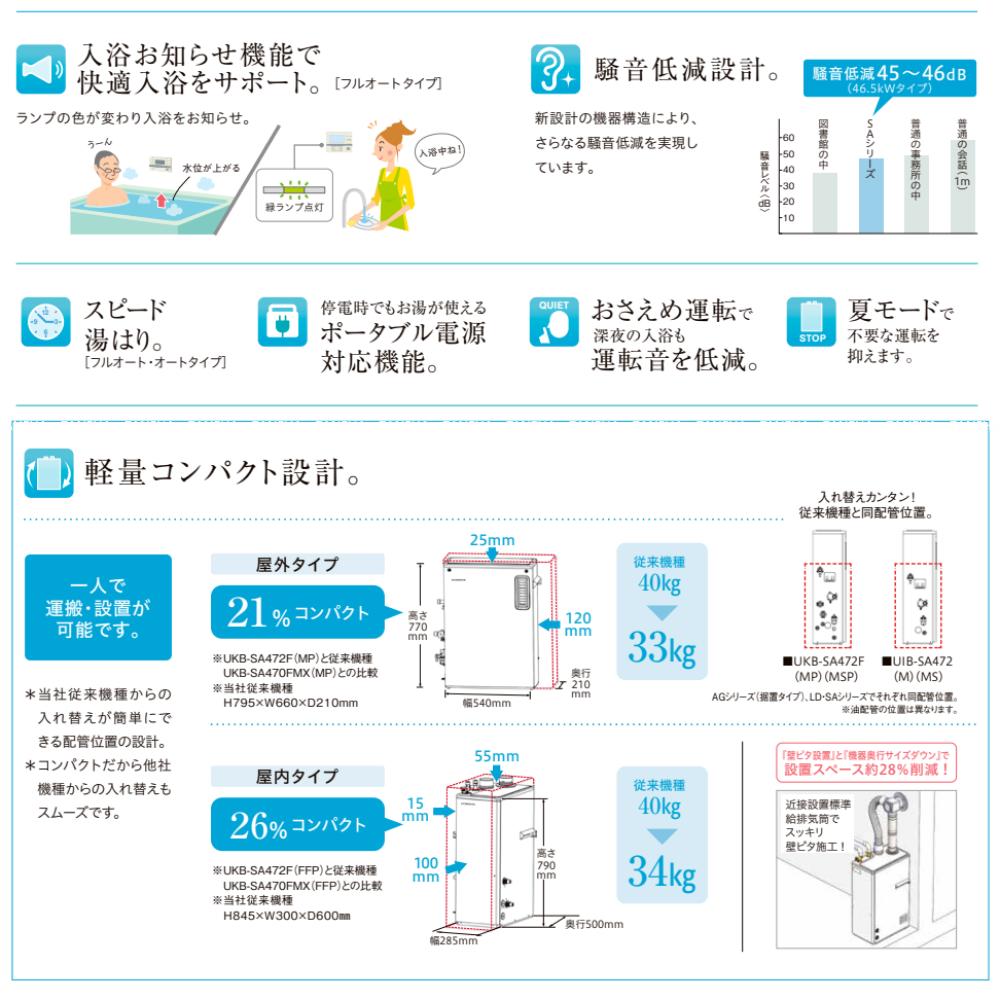 【】◎ｺﾛﾅ  石油給湯器 ﾌﾙｵｰﾄ湯張 水道直圧式 (SUS外装)         屋外据置式     前面排気 : UKB-SA472F (MSP)    +ｲﾝﾀｰﾎﾝR                    ∴ (旧 UKB-SA471F (MSP)) CORONA <br>