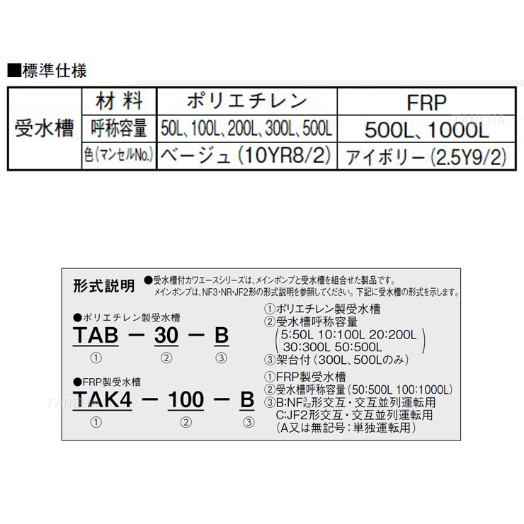 川本製作所 TAB-50 : ｶﾜｴｰｽ用 500L PP受水槽のみ∴川本ﾎﾟﾝﾌﾟ<br