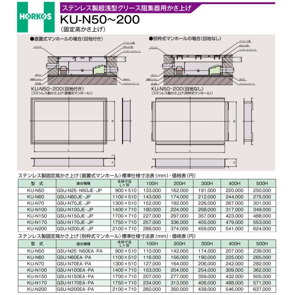 ﾎｰｺｽ《KU-N50-500》〈KU-N50(500H)〉 500Hx 900x510 : SUSｸﾞﾘｽﾄﾗｯﾌﾟ