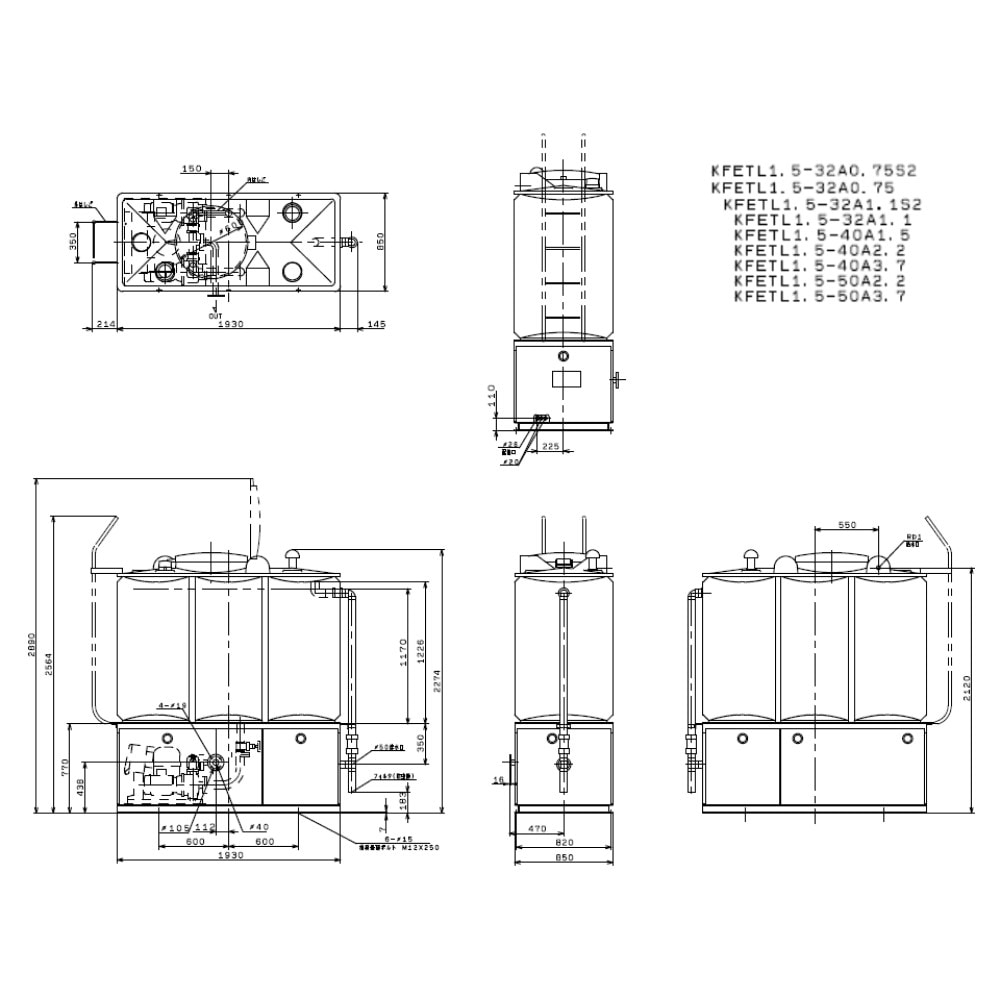 川本製作所 KFETL1.5-40A1.5 40*40A m 三200V1.5Kw *2 : ｲﾝﾊﾞｰﾀｰﾎﾟﾝﾌﾟ