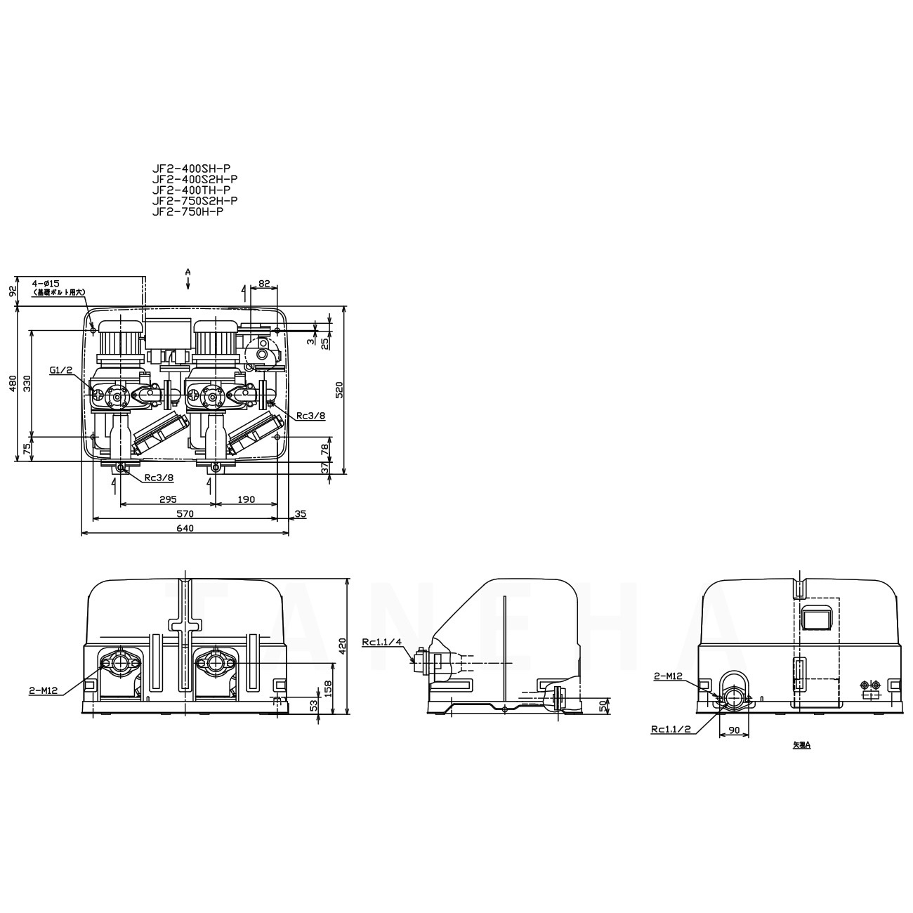 川本製作所 JF2-400SH-P 32x32x25A L/min 単 400w : ｶﾜｴｰｽｼﾞｪｯﾄ SUSｲﾝﾊﾞｰﾀｰ 浅井戸 交互 ...