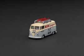 T64S-005-ME1　1/64　Volkswagen Type II (T1) Panel Van Mooneyes with Roof Rack and Surfboard