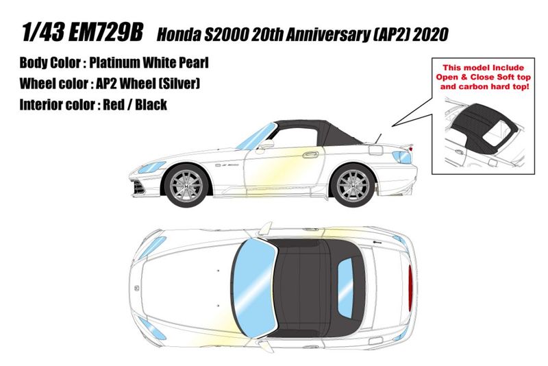 ★予約商品　EIDOLON　EM729B　1/43　Honda S2000 20th Anniversary (AP2) 2020 プラチナムホワイトパール