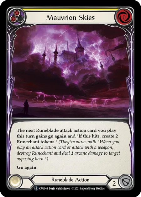 【EN】《Rainbow Foil》[Runeblade] Mauvrion Skies (黄)「R」〔CRU-UL146〕
