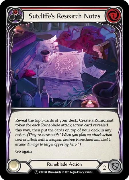 【EN】《Rainbow Foil》[Runeblade] Sutcliffe's Research Notes (赤)「C」〔CRU-UL154〕