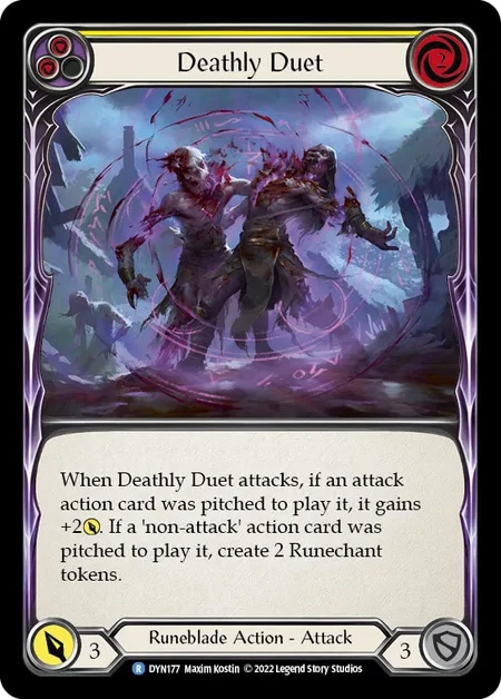 【EN】《Rainbow Foil》[Runeblade] Deathly Duet (黄)「R」〔DYN177〕