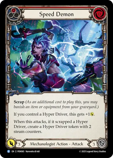 【EN】《Rainbow Foil》[Mechanologist] Speed Demon/スピード・デーモン (赤)「R」〔PEN065〕
