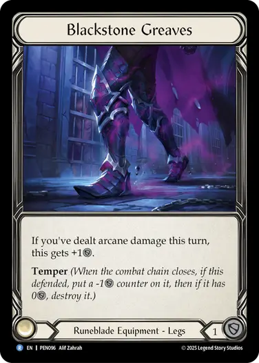 【予約商品】【EN】《Cold Foil》[Runeblade] Blackstone Greaves/黒石の脛当て (装備品)「R」〔PEN096〕