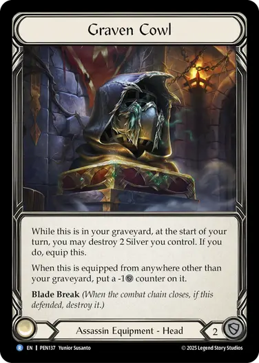 【JP】《Cold Foil》[暗殺者] 死厳の頭巾/Graven Cowl (装備品)「R」〔PEN137〕