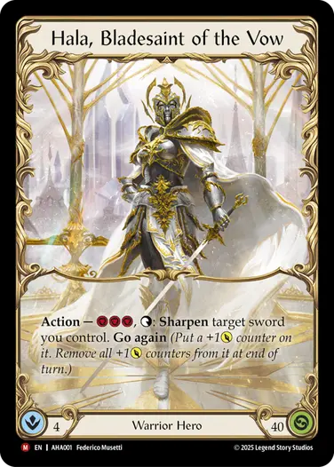 【EN】《Rainbow Foil》[Warrior] Hala, Bladesaint of the Vow/誓いし剣聖、ハーラ (ヒーロー)「M」〔AHA001〕