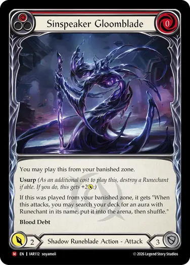 【EN】《Rainbow Foil》[Shadow Runeblade] Sinspeaker Gloomblade/罪読の堕剣士 (赤)「M」〔IAR112〕