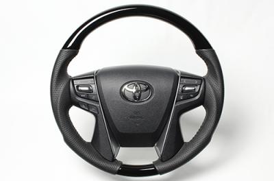REAL　ステアリング　オリジナルシリーズ　ヴェルファイア30系/アルファード [ラウンドシェイプ]　ピアノブラック　ブラックステッチ