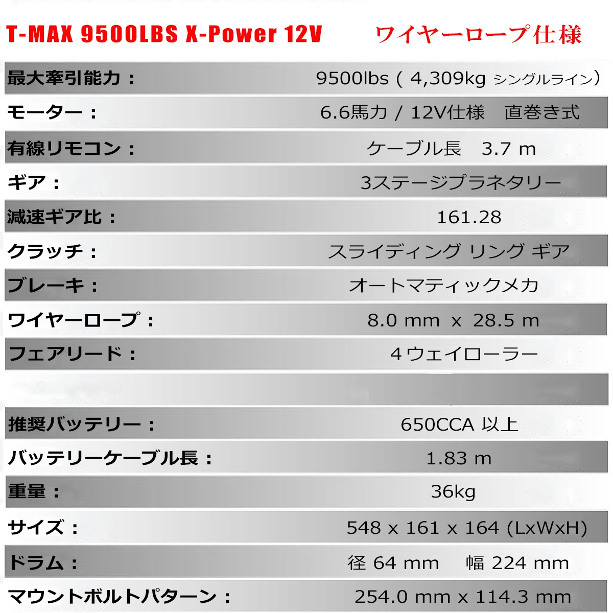 T-MAX ��ư������� 12V 9500LBS X-Power TMAX   �ϥ�ޡ��ޥå��� ���ե����� 4X4