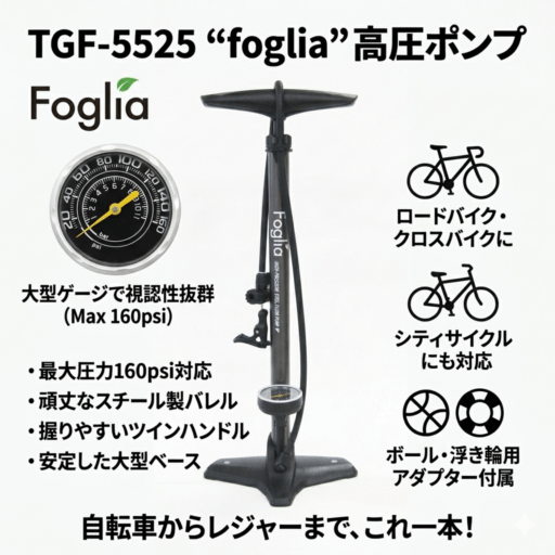 Foglia 自転車 フロアポンプ TGF-5525STD 高圧 ロードバイク クロス
