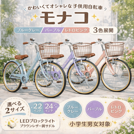 コスパ最高！シンプルデザイン 子供用自転車 22インチ 24インチ モナコ