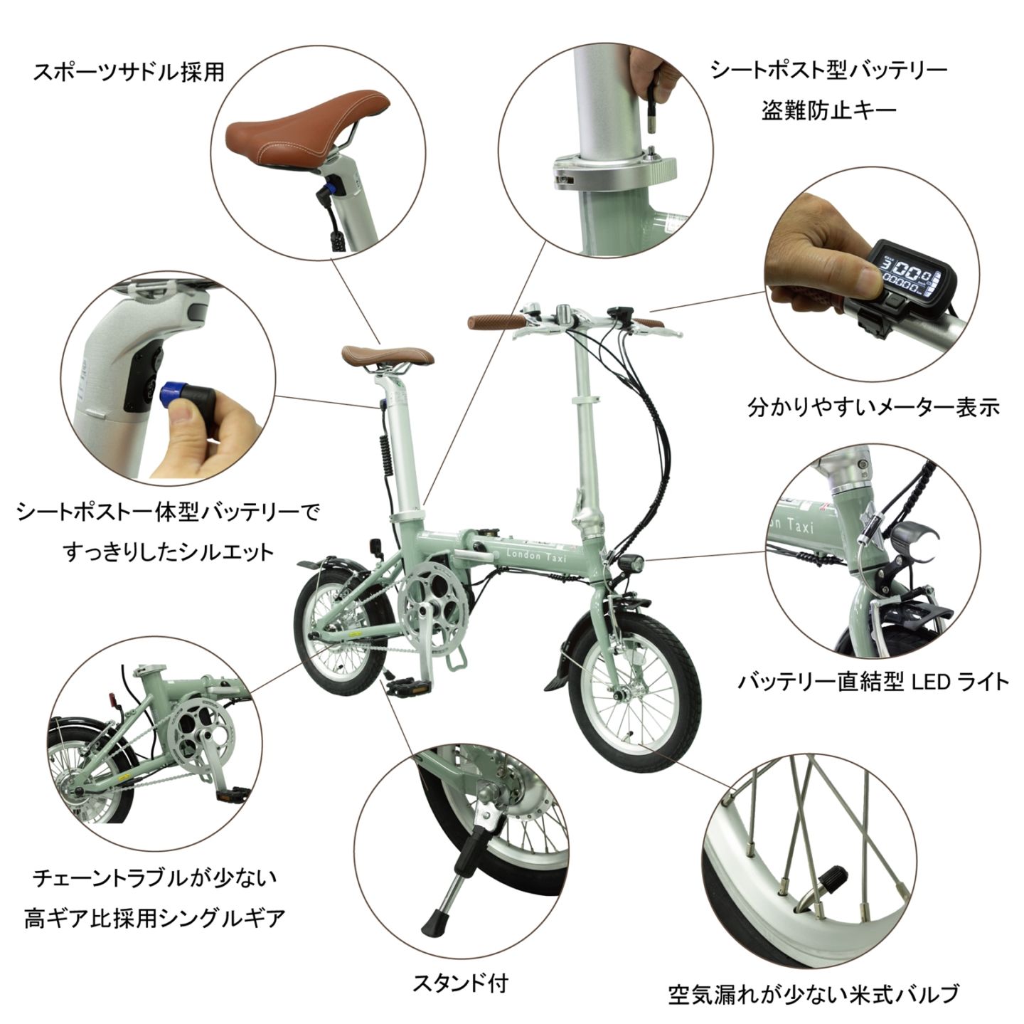 折りたたみ電動アシスト自転車 14インチ ジェイドグリーン 通勤通学