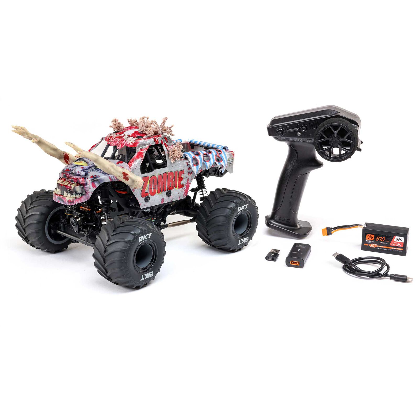 �ں߸�¨Ǽ�ۡ�Horizon Hobby �ۥ饤���󡦥ۥӡ� LOSI  1/18 Mini LMT Zombie 2S 4X4 RTR Brushed Monster Truck (Battery & Charger Included), Red��1/18 �ߥ� LMT ����� 2S 4X4 RTR �����֡�LOS01026T4��