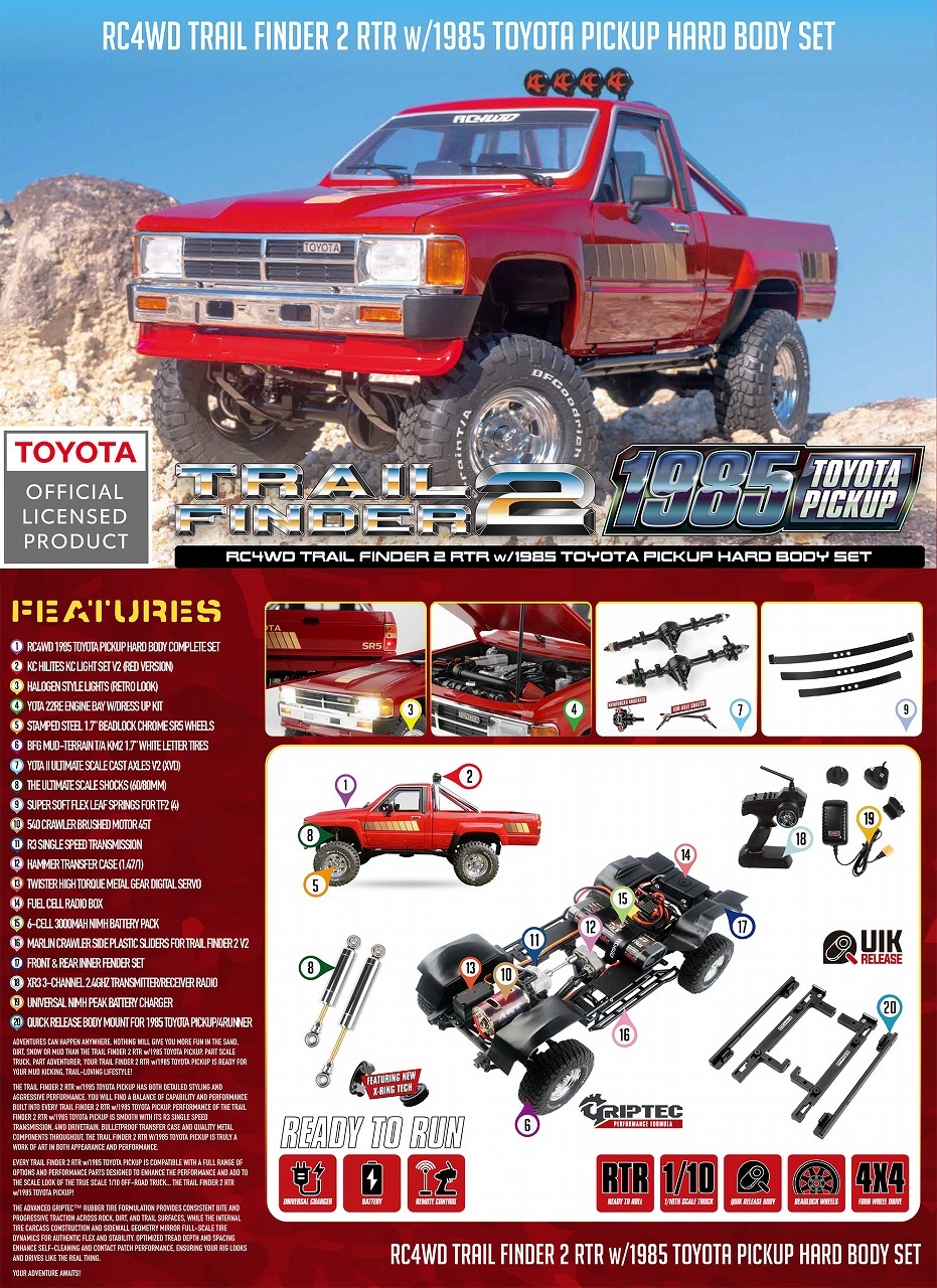 �ں߸�¨Ǽ��RC4WD �ȥ쥤��ե��������2 RTR��1985ǯ���ȥ西�ԥå����åץϡ��ɥܥǥ����å��դ���RC4WD Trail Finder 2 RTR w/1985 Toyota Pickup Hard Body Set�����֡�Z-RTR0072