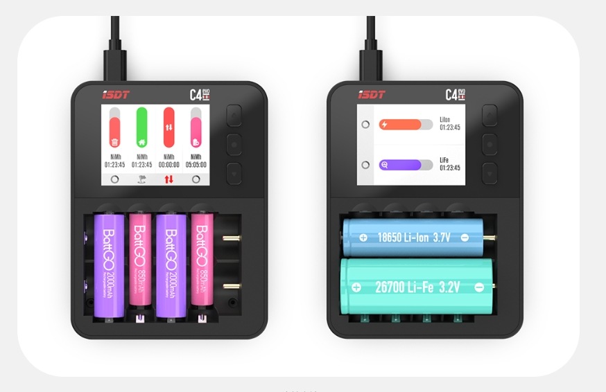 �߸�¨Ǽ��ISDT C4 EVO 36W 8A18650��USB�����դ�6�����ͥ륹�ޡ��ȥХåƥ꡼���Ŵ� ������।���� �˥å�������б�