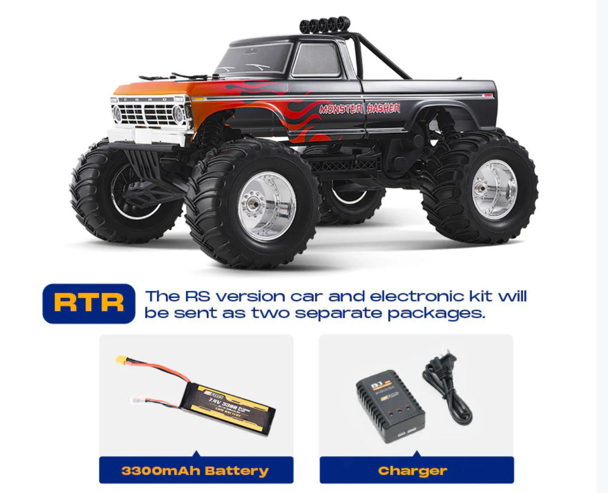 �ڼ���о��ʡ�FMS 1:10 Ford F-100 Monster Truck Brushless RS��RTR���åȡ����֡�FMS11023RSBK-BL�ʽ��Ŵ�ȥХåƥ꡼�դ���