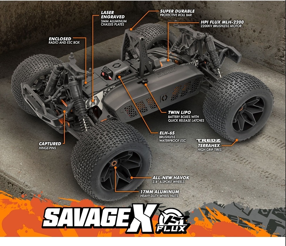 �ڼ���о��ʡ� �������ԡ�������HPI��RACING����hpi-racing�ۡ� Savage X Flux V2 GT-6�� ���١��� X  FLUX V2 1/8th 4WD �֥饷�쥹 ��󥹥����ȥ�å������֡�#160101