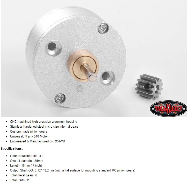 在庫即納】 4:1 Ultra Compact Gear Reduction Unit for 540 Motor 540