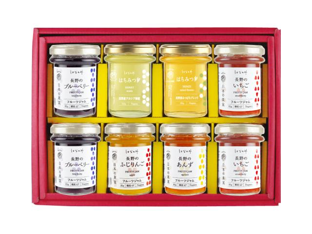 自社養蜂はちみつ2種と長野のフルーツジャム4種の詰合せ
